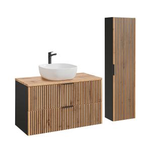 Conjunto mueble lavabo y columna estratificado beige negro