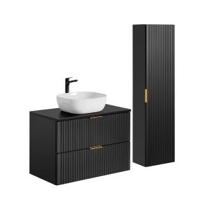 Conjunto mueble lavabo y columna estratificado negro mate