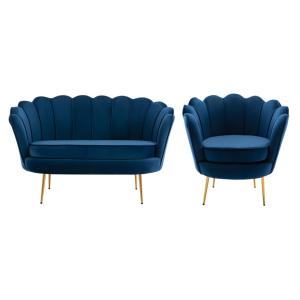 Conjunto sofá y sillón fijo terciopelo 3 plazas azul oscuro…