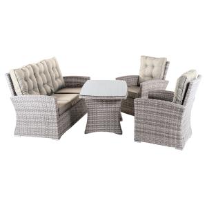 Conjunto sofas y mesa auxiliar de ratan,gris claro