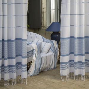 Cortina ajustable de algodon blanco y azul (140x210-240)