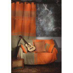 Cortina ajustable en algodon, naranja y verde (140x290-320)