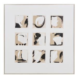Cuadro abstracto blanco, negro y beige 120x120 cm