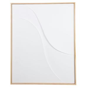 Cuadro abstracto en relieve blanco y marco de madera de pin…