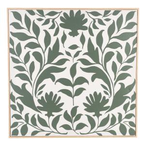 Cuadro blanco roto con flores verdes 60x60 cm