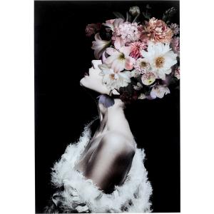 Cuadro cristal mujer con flores negro 80x120cm