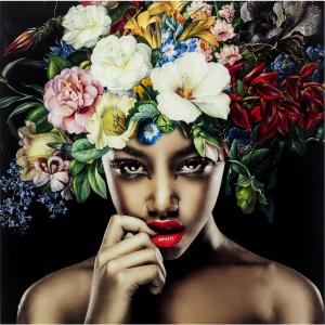 Cuadro cristal pretty flower woman 100x100