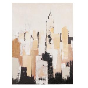 Cuadro de ciudad abstracta en beige, blanco y negro de 65x8…