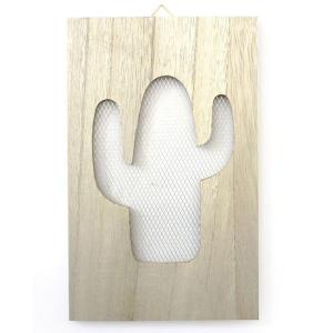 Cuadro de madera decorativo con malla cactus - 15 cm x 24 cm