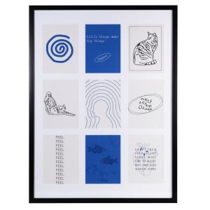 Cuadro enmarcado con dibujos azules y blancos 61x81 cm