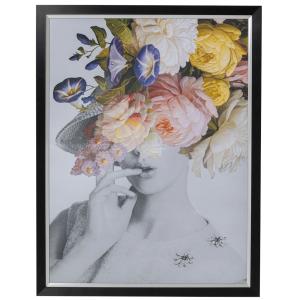 Cuadro enmarcado mujer flores pastel 117x152