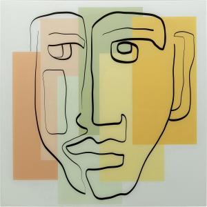 Cuadro facial abstracto fondo pastel vidrio 100x100cm