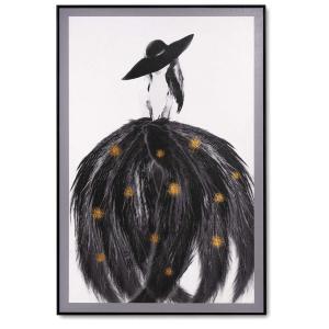 Cuadro figurativo vestido de plumas negros 120x80