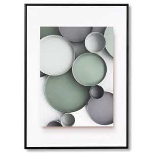 Cuadro geométrico de cilindros en tonos verdes y grises
