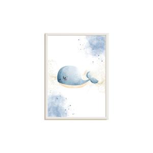 Cuadro infantil ballena azul navegando multicolor 43x33