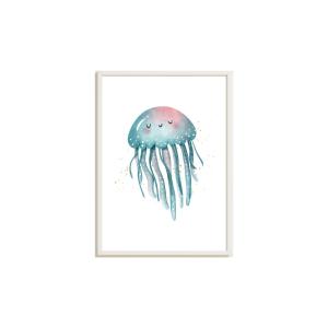 Cuadro infantil medusa azul multicolor  43x33