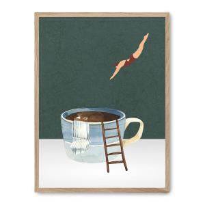 Cuadro jump to the coffee, marco roble, 30x40 cm