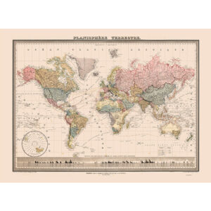 Cuadro Mapa del mundo vintage 50 × 70