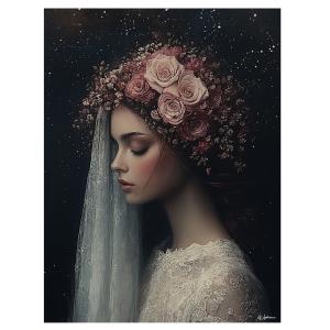 Cuadro mujer con flores rosadas alu dibond 30x40