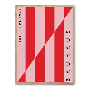 Cuadro red and pink lines, marco roble, 30x40 cm