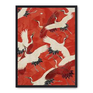 Cuadro red cranes, marco negro, 50x70 cm