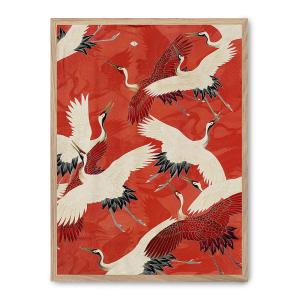 Cuadro red cranes, marco roble, 30x40 cm
