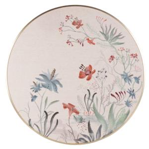 Cuadro redondo en lino con diseño vegetal multicolor, diáme…