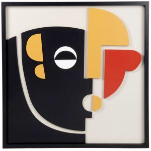 Cuadro rostro abstracto negro, rojo, crudo y naranja, 45x45