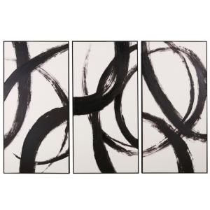 Cuadro tríptico abstracto negro y blanco 200x130 cm
