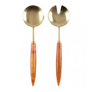 Cubiertos para ensalada dorados y naranjas 29 cm