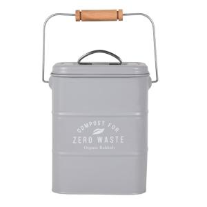 Cubo de compostaje de metal gris y madera de 24 cm