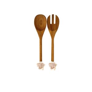 Cucharas para ensalada coral rosado dorado