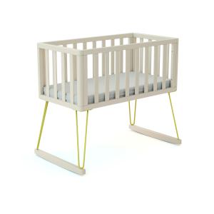 Cuna bebe mecedora madera blanco y amarillo 40 x 80 cm