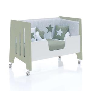 Cuna-cama-escritorio (4en1) de 60x120cm verde-oliva