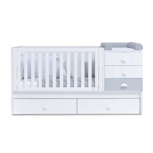 Cuna convertible con cajones color gris de 70x140 cm