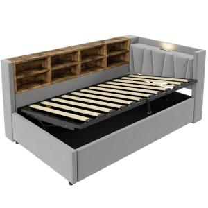 Cuna infantil terciopelo gris claro 90x200 cm con almacenaj…