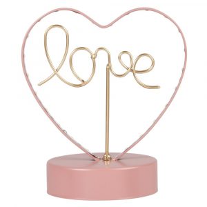 Decoración luminosa con forma de corazón de metal rosa y do…