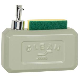 Dispensador de jabón con portaestropajos de cerámica verde