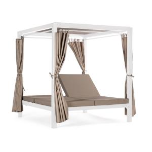 Diván con cojines de aluminio blanco, cama balinesa reclina…