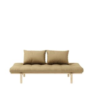 Diván de madera natural y tela - trigo