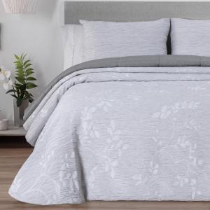 Edredón jacquard floral gris - cama 135/140cm