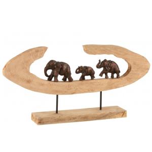 Elefantes en fila en base de madera bronce 68x10x33 cm