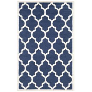 Enrejado azul marino/neutro alfombra 185 x 275