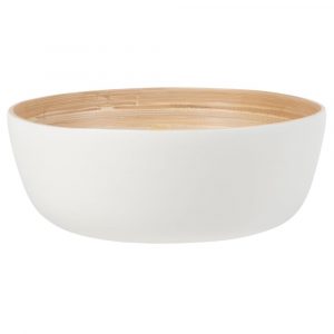Ensaladera de bambú de color blanco y natural