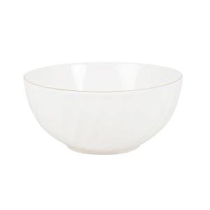 Ensaladera de cerámica trenzada blanca con ribete dorado