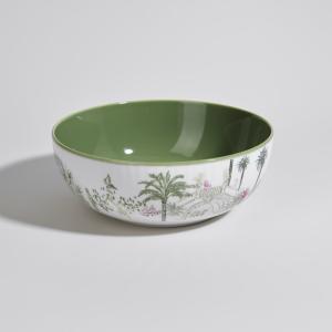 Ensaladera de porcelana verde, blanca y rosa