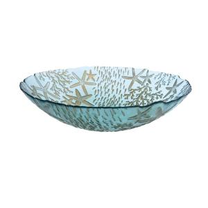 Ensaladera en vidrio azul mar - 33x33x9cm