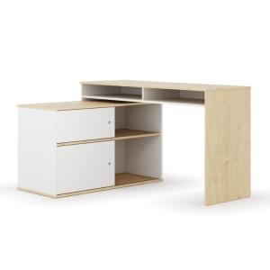 Escritorio con almacenamiento blanco y madera