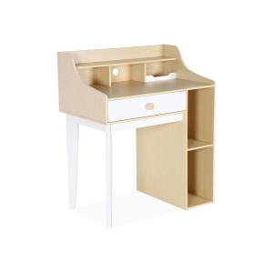 Escritorio infantill con cajón y estantes, blanco y natural