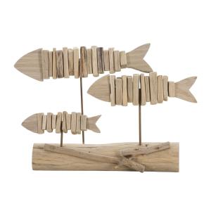 Escultura con peces de madera marrón 37x10x24 cm